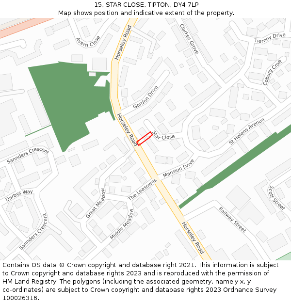15, STAR CLOSE, TIPTON, DY4 7LP: Location map and indicative extent of plot