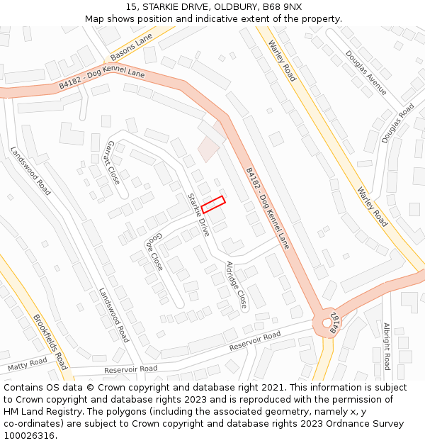 15, STARKIE DRIVE, OLDBURY, B68 9NX: Location map and indicative extent of plot