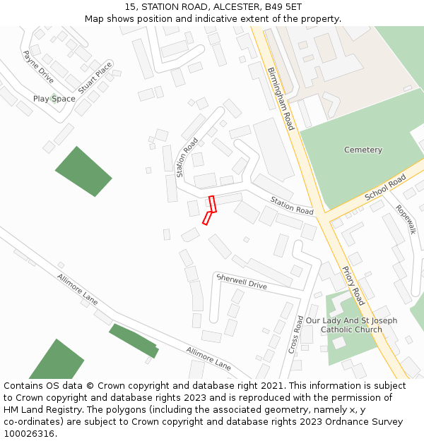 15, STATION ROAD, ALCESTER, B49 5ET: Location map and indicative extent of plot