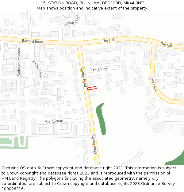 15, STATION ROAD, BLUNHAM, BEDFORD, MK44 3NZ: Location map and indicative extent of plot