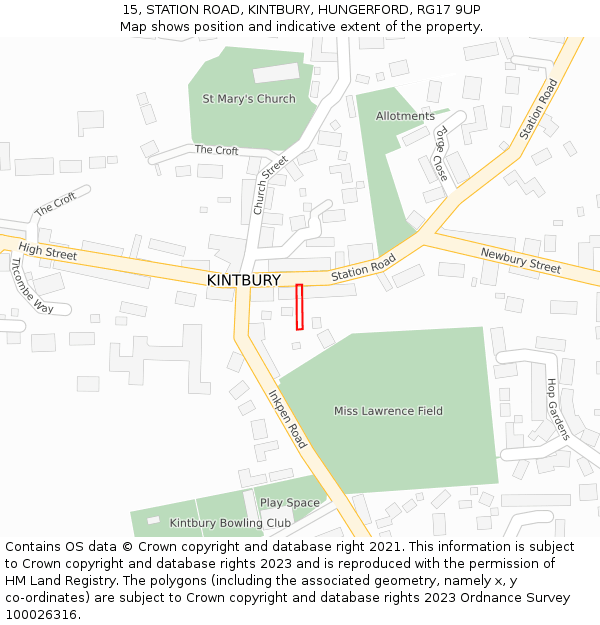 15, STATION ROAD, KINTBURY, HUNGERFORD, RG17 9UP: Location map and indicative extent of plot