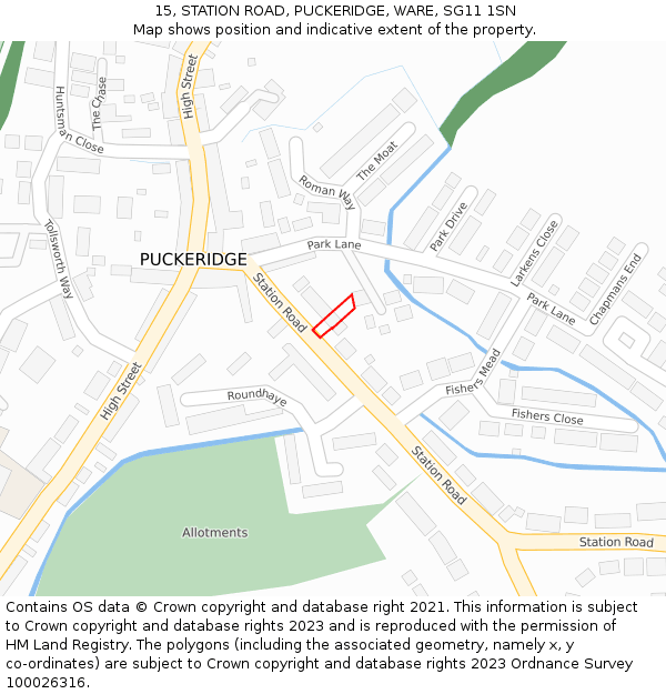 15, STATION ROAD, PUCKERIDGE, WARE, SG11 1SN: Location map and indicative extent of plot