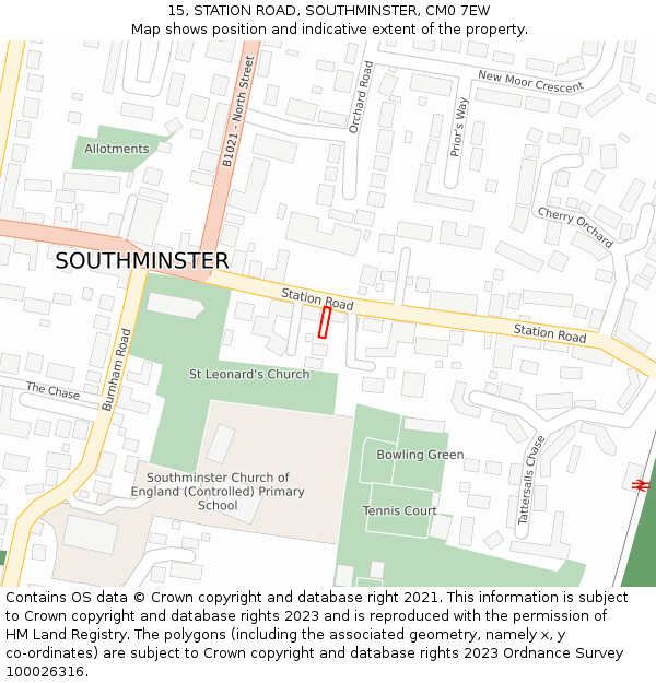 15, STATION ROAD, SOUTHMINSTER, CM0 7EW: Location map and indicative extent of plot