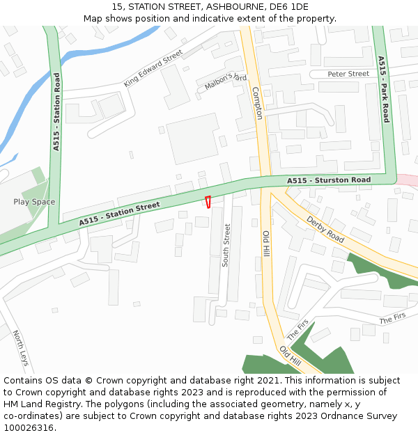 15, STATION STREET, ASHBOURNE, DE6 1DE: Location map and indicative extent of plot