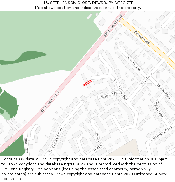 15, STEPHENSON CLOSE, DEWSBURY, WF12 7TF: Location map and indicative extent of plot