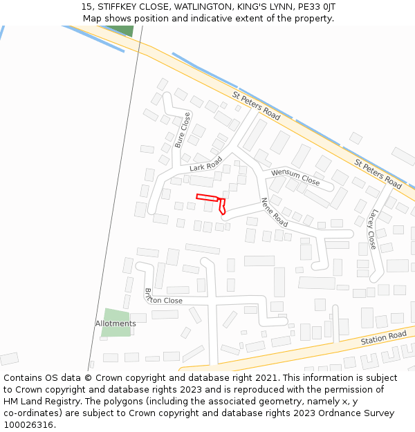 15, STIFFKEY CLOSE, WATLINGTON, KING'S LYNN, PE33 0JT: Location map and indicative extent of plot