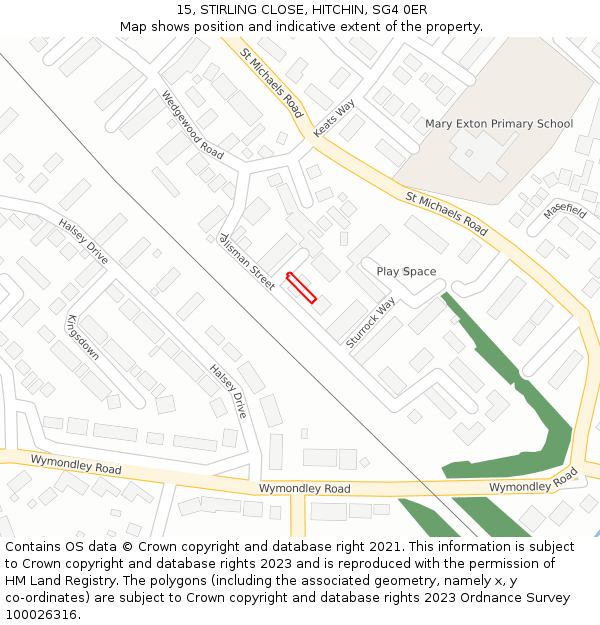 15, STIRLING CLOSE, HITCHIN, SG4 0ER: Location map and indicative extent of plot