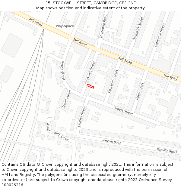 15, STOCKWELL STREET, CAMBRIDGE, CB1 3ND: Location map and indicative extent of plot