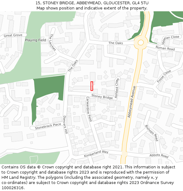 15, STONEY BRIDGE, ABBEYMEAD, GLOUCESTER, GL4 5TU: Location map and indicative extent of plot