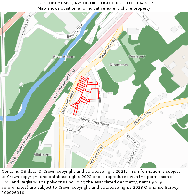 15, STONEY LANE, TAYLOR HILL, HUDDERSFIELD, HD4 6HP: Location map and indicative extent of plot