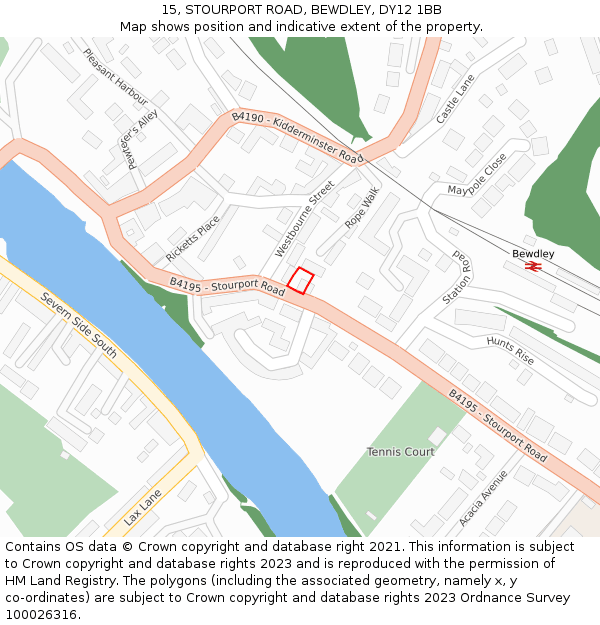 15, STOURPORT ROAD, BEWDLEY, DY12 1BB: Location map and indicative extent of plot
