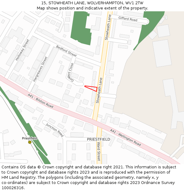 15, STOWHEATH LANE, WOLVERHAMPTON, WV1 2TW: Location map and indicative extent of plot