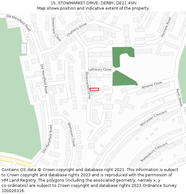 15, STOWMARKET DRIVE, DERBY, DE21 4SN: Location map and indicative extent of plot