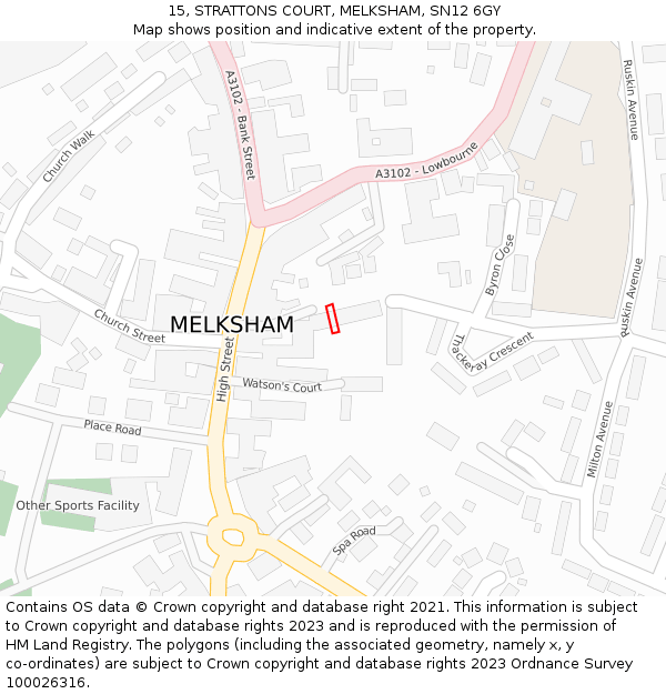 15, STRATTONS COURT, MELKSHAM, SN12 6GY: Location map and indicative extent of plot