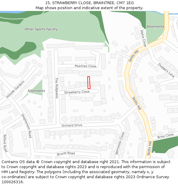 15, STRAWBERRY CLOSE, BRAINTREE, CM7 1EG: Location map and indicative extent of plot