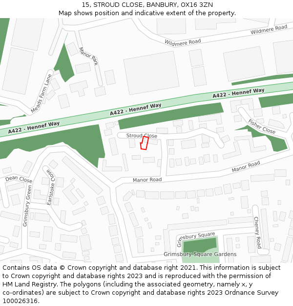15, STROUD CLOSE, BANBURY, OX16 3ZN: Location map and indicative extent of plot