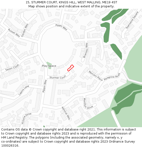 15, STURMER COURT, KINGS HILL, WEST MALLING, ME19 4ST: Location map and indicative extent of plot