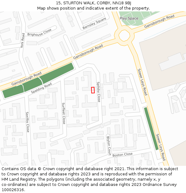15, STURTON WALK, CORBY, NN18 9BJ: Location map and indicative extent of plot