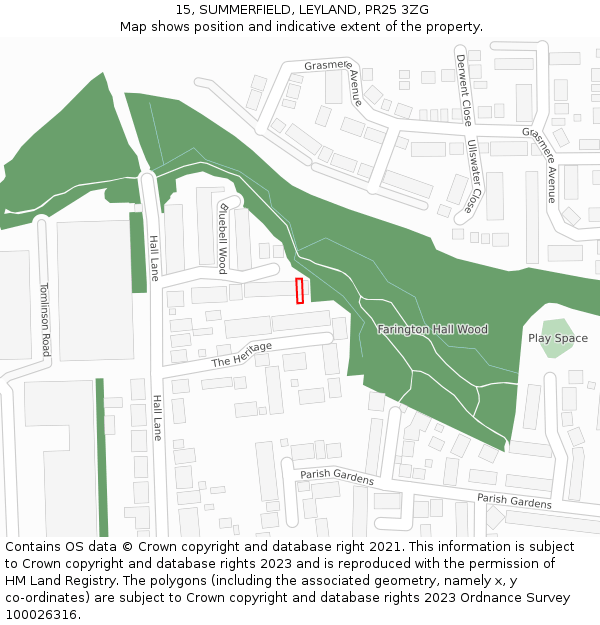 15, SUMMERFIELD, LEYLAND, PR25 3ZG: Location map and indicative extent of plot