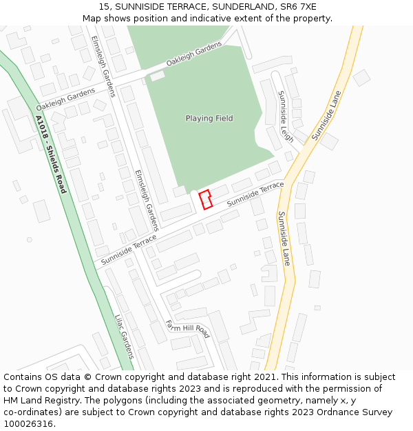 15, SUNNISIDE TERRACE, SUNDERLAND, SR6 7XE: Location map and indicative extent of plot