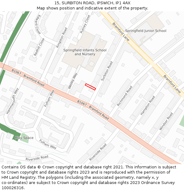 15, SURBITON ROAD, IPSWICH, IP1 4AX: Location map and indicative extent of plot