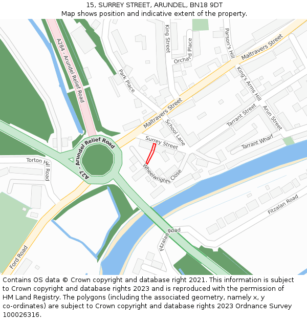 15, SURREY STREET, ARUNDEL, BN18 9DT: Location map and indicative extent of plot