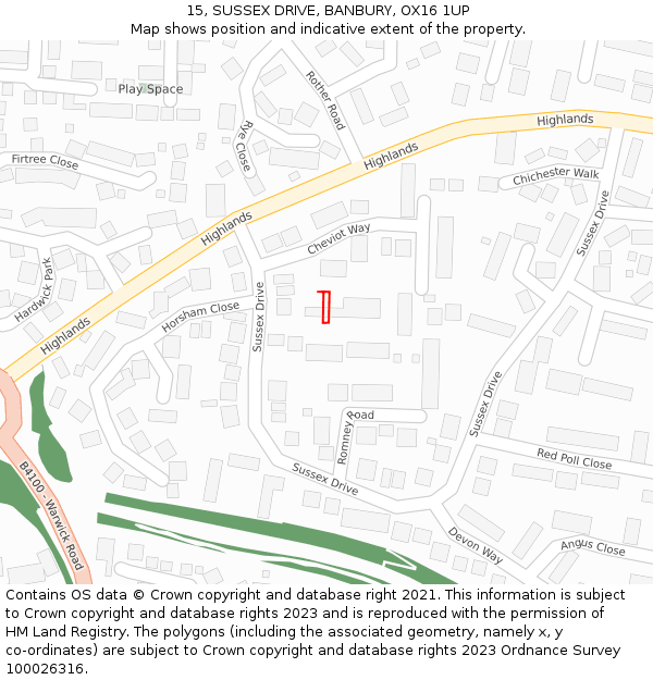 15, SUSSEX DRIVE, BANBURY, OX16 1UP: Location map and indicative extent of plot
