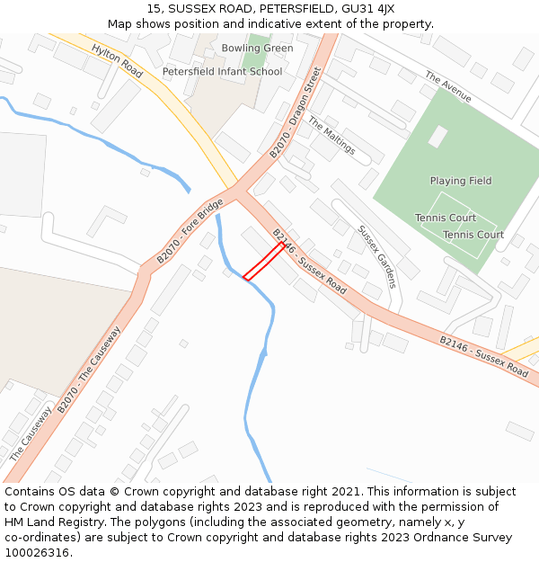 15, SUSSEX ROAD, PETERSFIELD, GU31 4JX: Location map and indicative extent of plot