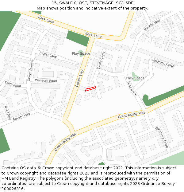 15, SWALE CLOSE, STEVENAGE, SG1 6DF: Location map and indicative extent of plot