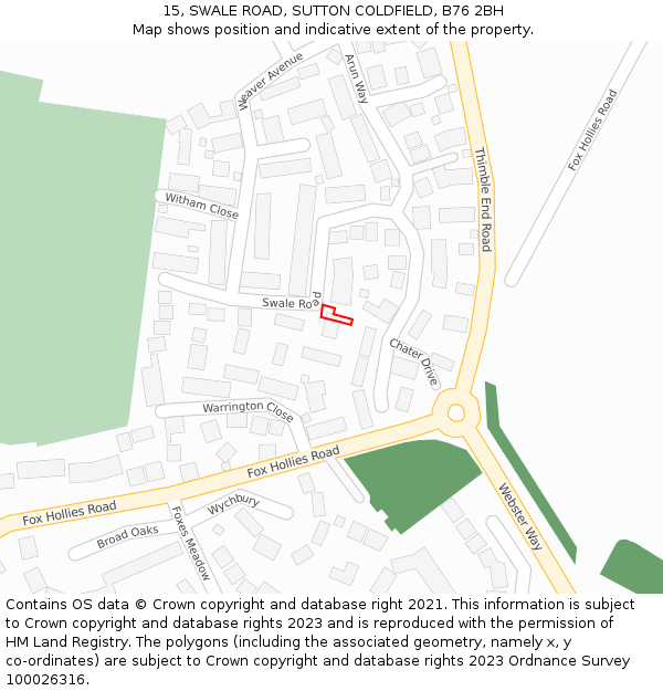 15, SWALE ROAD, SUTTON COLDFIELD, B76 2BH: Location map and indicative extent of plot