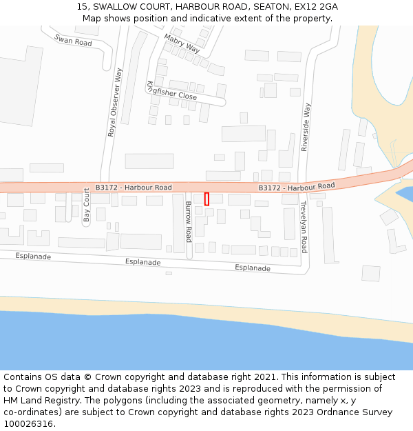 15, SWALLOW COURT, HARBOUR ROAD, SEATON, EX12 2GA: Location map and indicative extent of plot