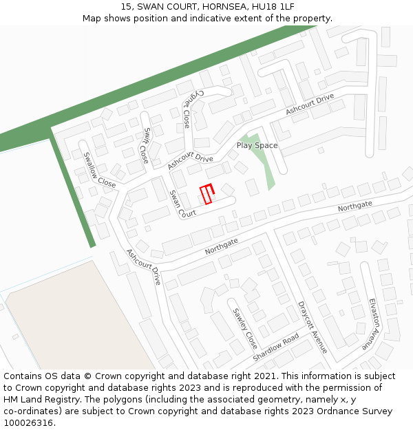 15, SWAN COURT, HORNSEA, HU18 1LF: Location map and indicative extent of plot