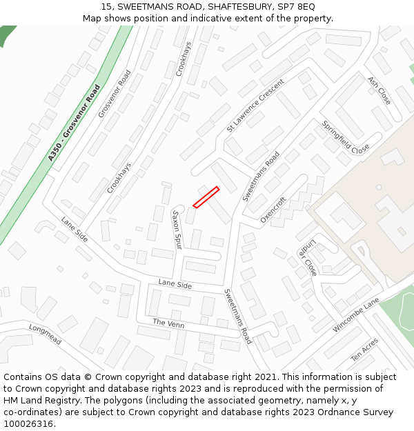 15, SWEETMANS ROAD, SHAFTESBURY, SP7 8EQ: Location map and indicative extent of plot