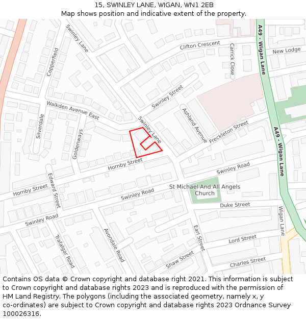 15, SWINLEY LANE, WIGAN, WN1 2EB: Location map and indicative extent of plot