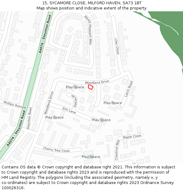 15, SYCAMORE CLOSE, MILFORD HAVEN, SA73 1BT: Location map and indicative extent of plot