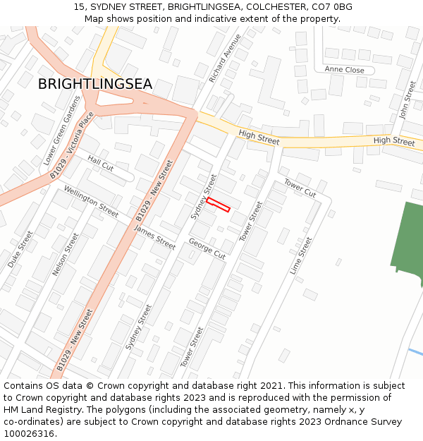15, SYDNEY STREET, BRIGHTLINGSEA, COLCHESTER, CO7 0BG: Location map and indicative extent of plot