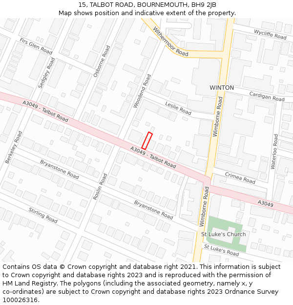 15, TALBOT ROAD, BOURNEMOUTH, BH9 2JB: Location map and indicative extent of plot