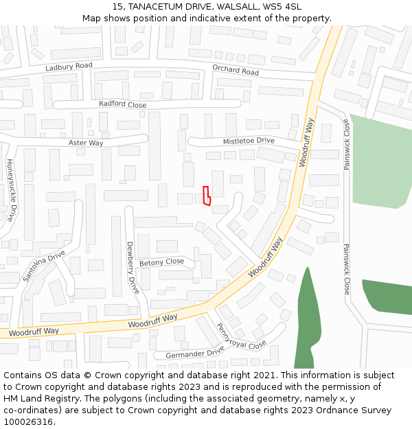 15, TANACETUM DRIVE, WALSALL, WS5 4SL: Location map and indicative extent of plot