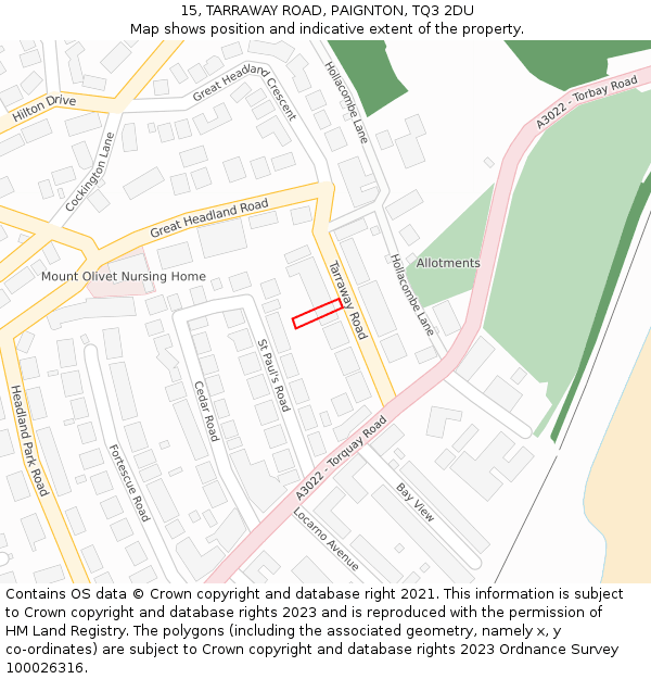 15, TARRAWAY ROAD, PAIGNTON, TQ3 2DU: Location map and indicative extent of plot