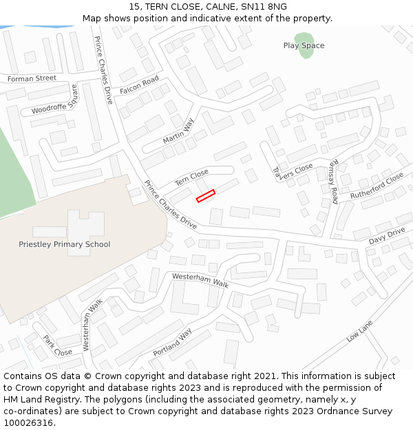 15, TERN CLOSE, CALNE, SN11 8NG: Location map and indicative extent of plot