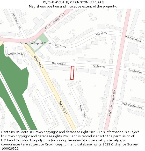15, THE AVENUE, ORPINGTON, BR6 9AS: Location map and indicative extent of plot