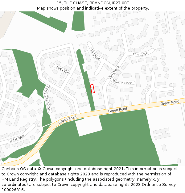 15, THE CHASE, BRANDON, IP27 0RT: Location map and indicative extent of plot
