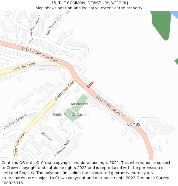 15, THE COMMON, DEWSBURY, WF12 0LJ: Location map and indicative extent of plot