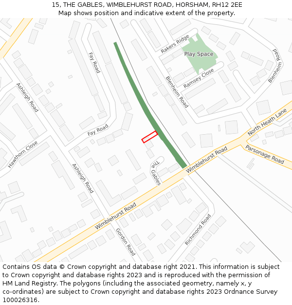 15, THE GABLES, WIMBLEHURST ROAD, HORSHAM, RH12 2EE: Location map and indicative extent of plot
