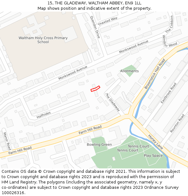 15, THE GLADEWAY, WALTHAM ABBEY, EN9 1LL: Location map and indicative extent of plot