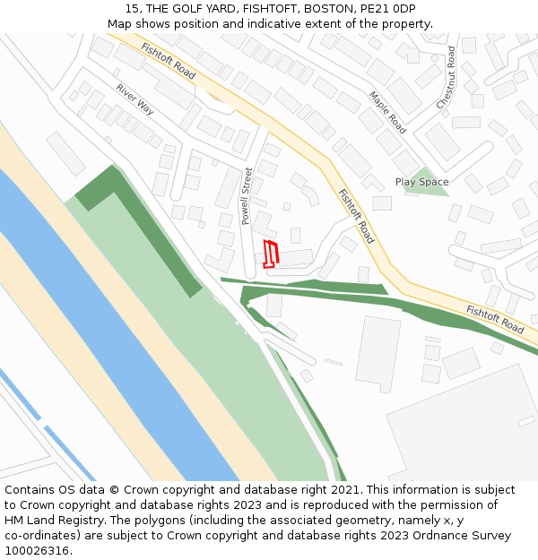 15, THE GOLF YARD, FISHTOFT, BOSTON, PE21 0DP: Location map and indicative extent of plot