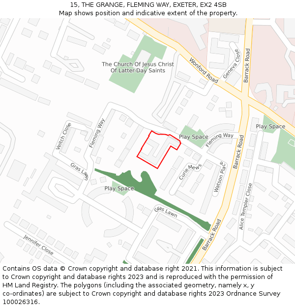 15, THE GRANGE, FLEMING WAY, EXETER, EX2 4SB: Location map and indicative extent of plot