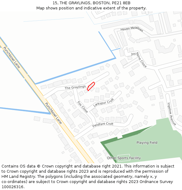 15, THE GRAYLINGS, BOSTON, PE21 8EB: Location map and indicative extent of plot