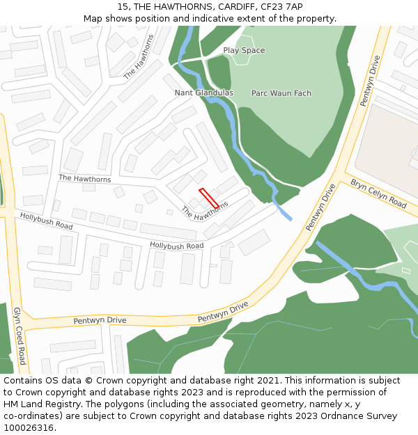 15, THE HAWTHORNS, CARDIFF, CF23 7AP: Location map and indicative extent of plot