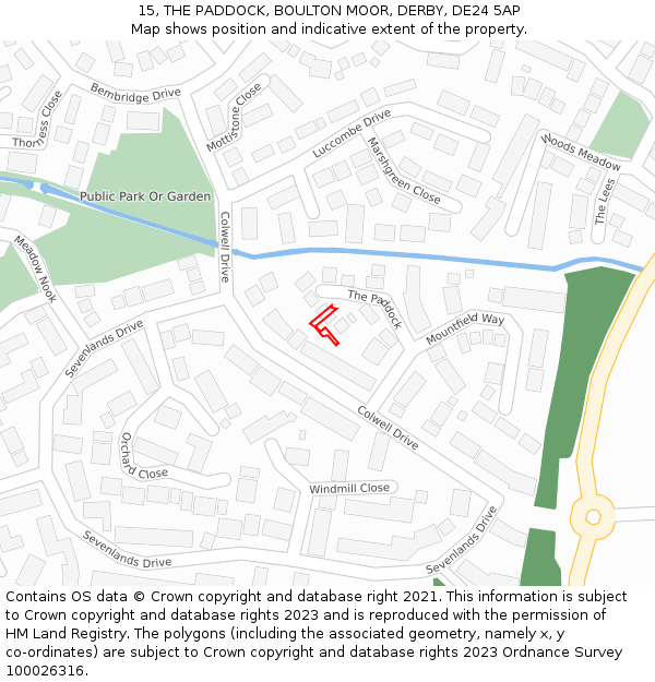 15, THE PADDOCK, BOULTON MOOR, DERBY, DE24 5AP: Location map and indicative extent of plot